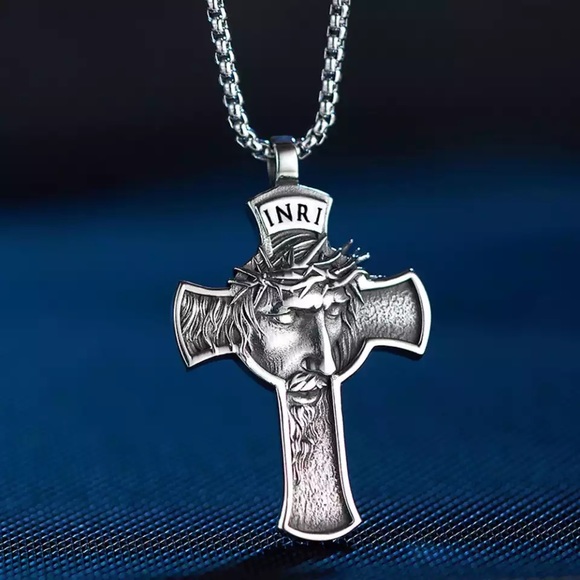Vintage Stainless Steel Jesus Cross Pendant Necklace - Picture 5 of 7